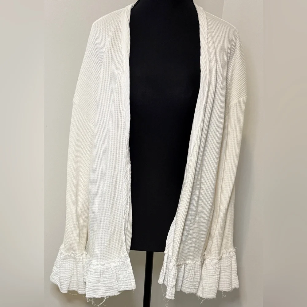 Pink Lily Cream Ruffle Cardigan - Picture 1 of 7